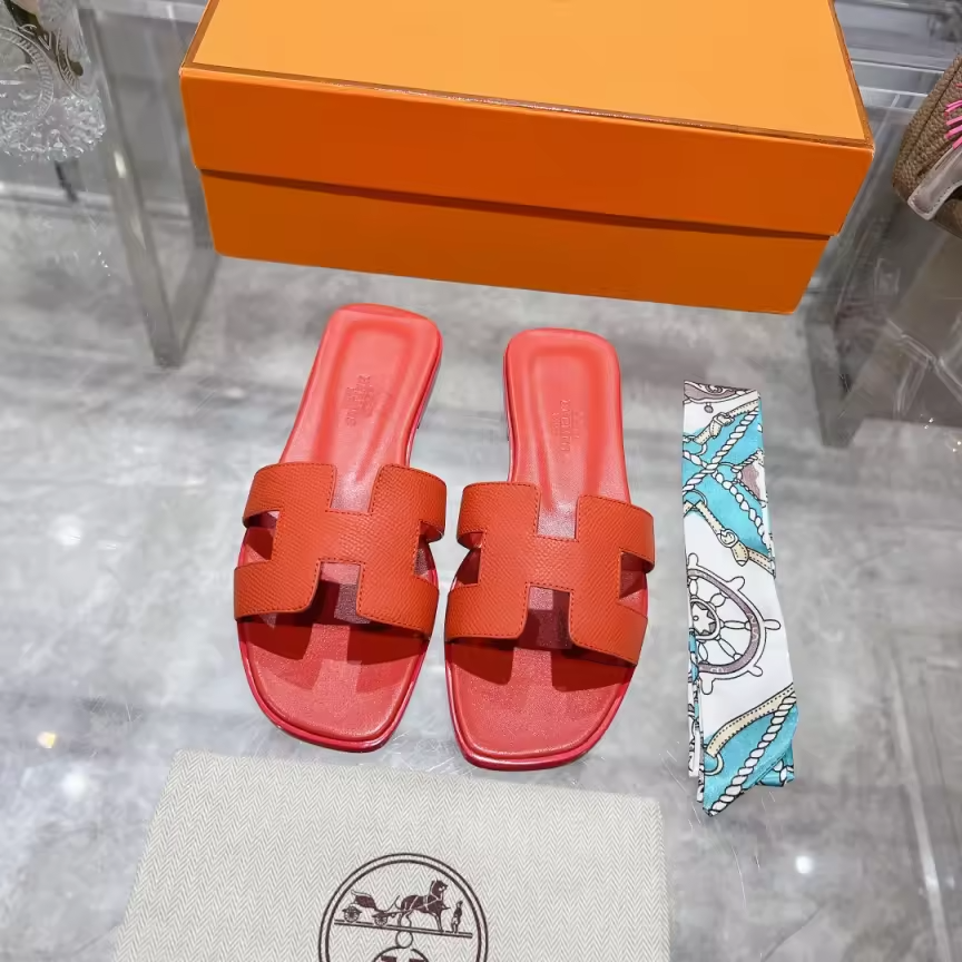 Red textured leather H Slides preorder