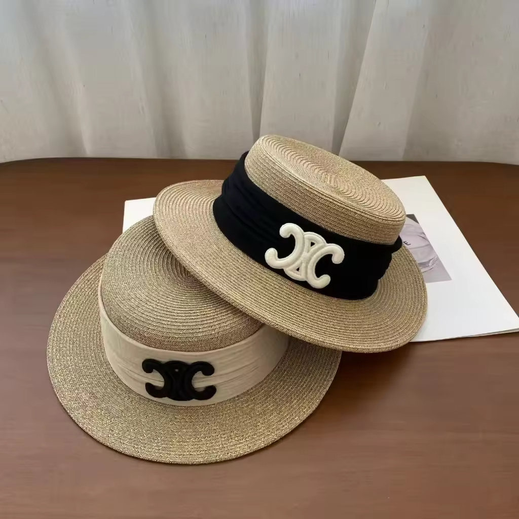 Cel straw summer hats 2 black & beige preorder