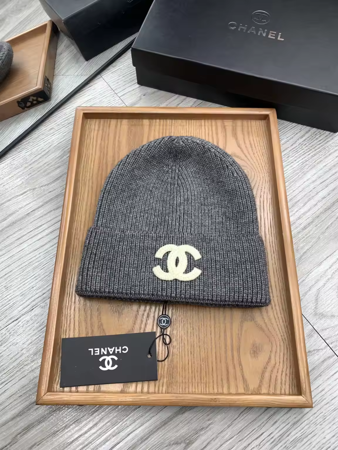 Gray C beanie hat preorder