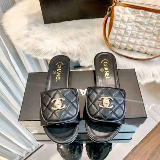 Black Open Toe cowhide C Slides preorder