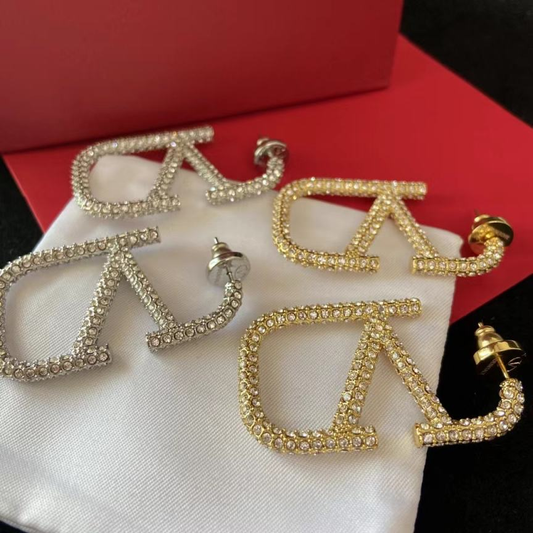 V with stones earrings preorder