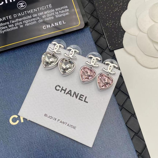 Heart Pink/Clear Hanging C Earrings