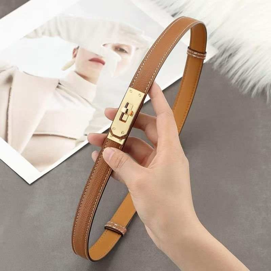 H Lock Brown/Gold buckle belt preorder adjusts up to 41.33 inches