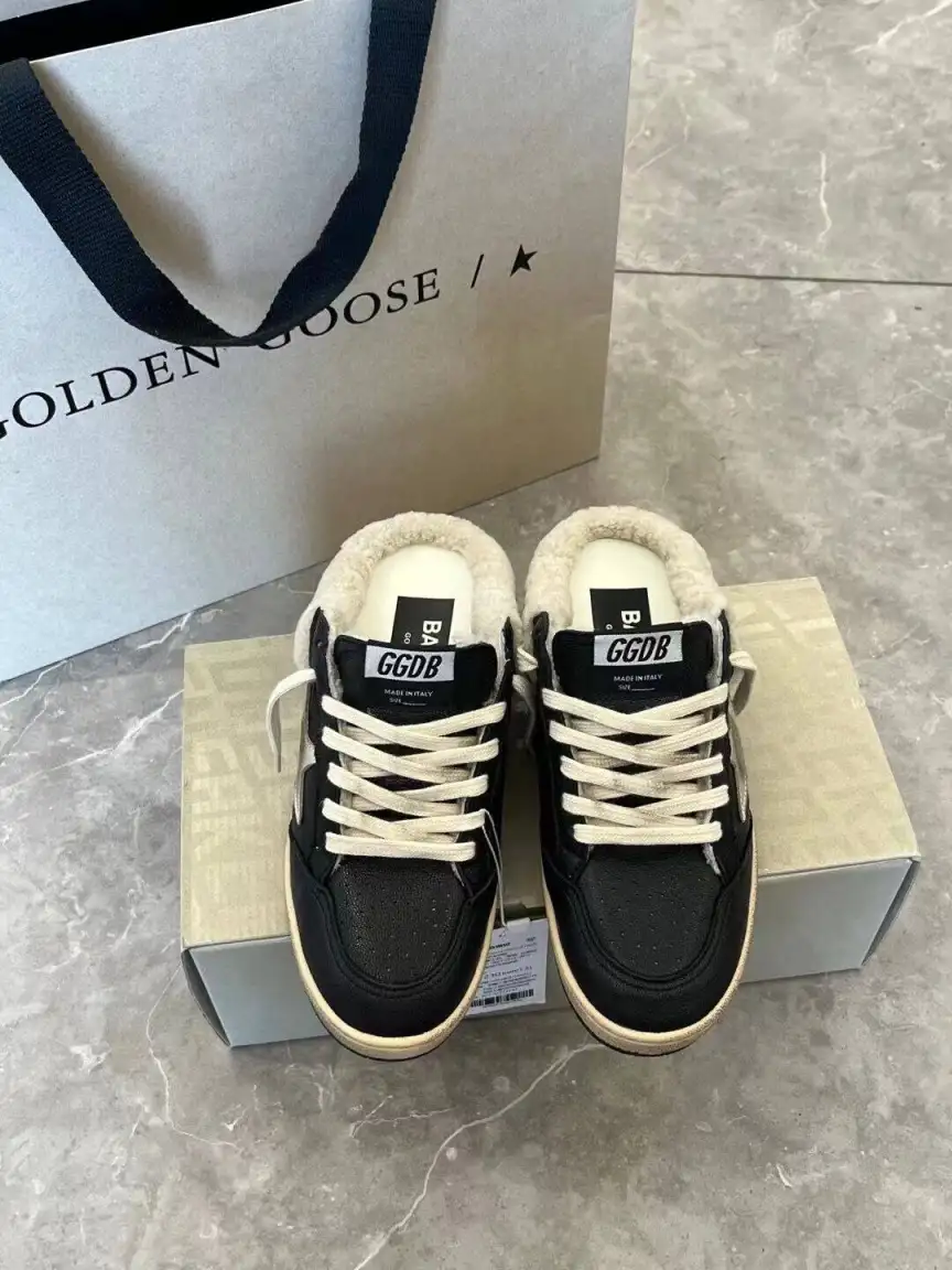 Black with gold GG sneakers with fur open back preorder