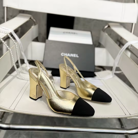 Gold with Black tip slingback C Heels 9cm heel preorder