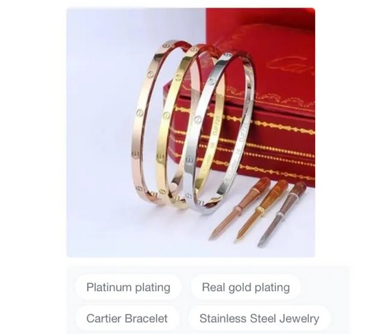 Bangles with screw stainless steel gold, platinum plated preorder 3.5mm