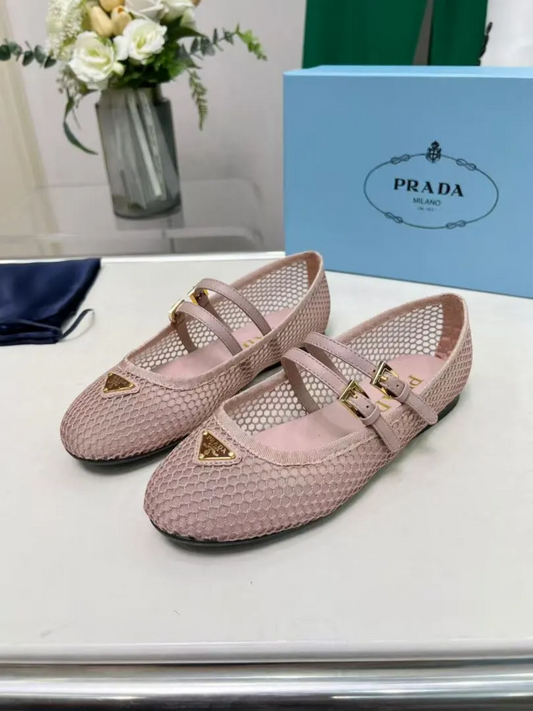 Pink P flats with straps preorder