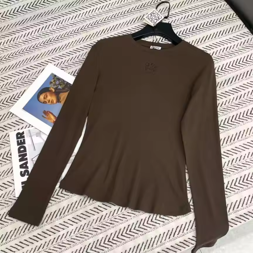 Brown long sleeve ribbed LW tshirt preorder