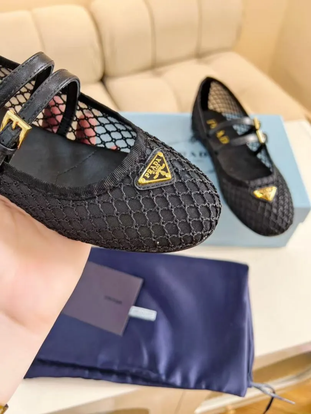 P mesh double buckle ballet flats black preorder