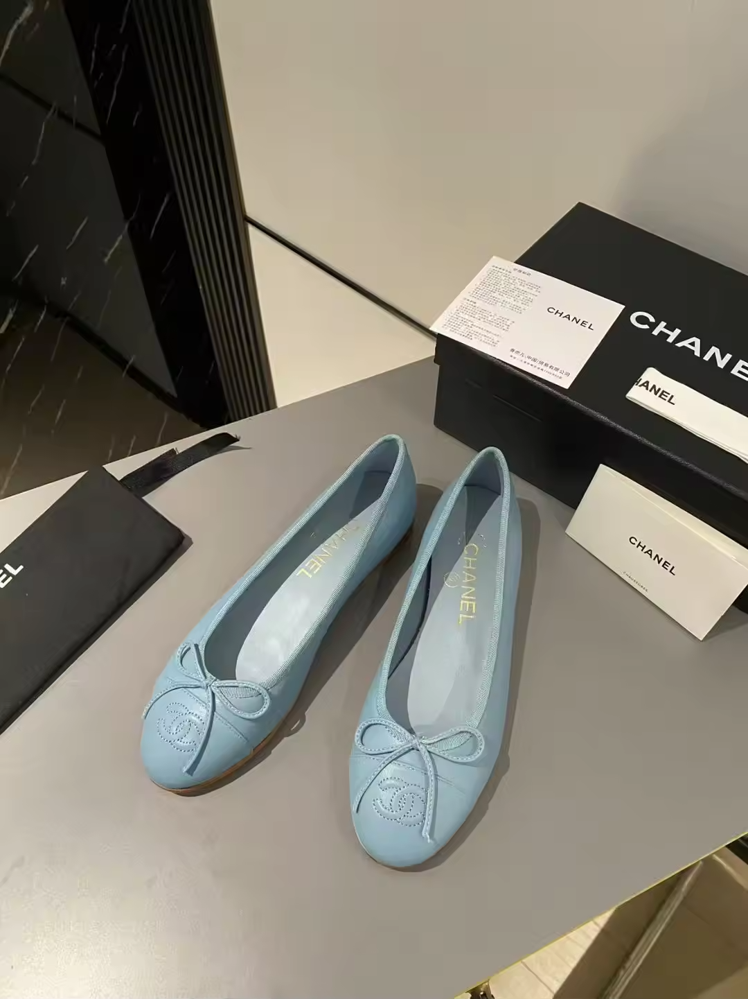 Light Blue leather Pink C flats preorder