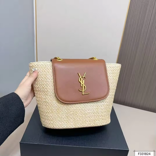 Y Straw brown bag 24x21cm