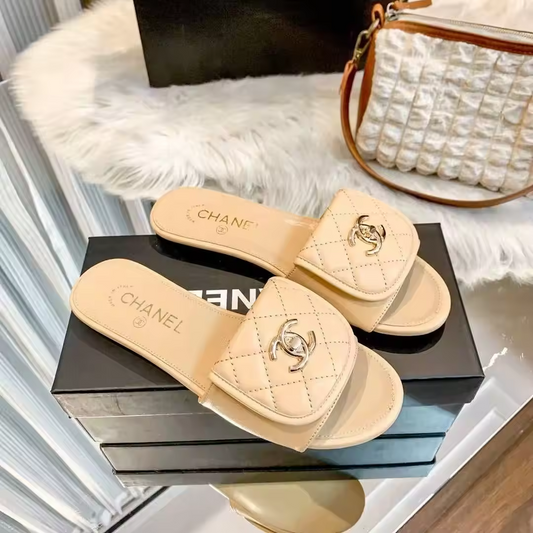 Beige Open Toe cowhide C Slides preorder