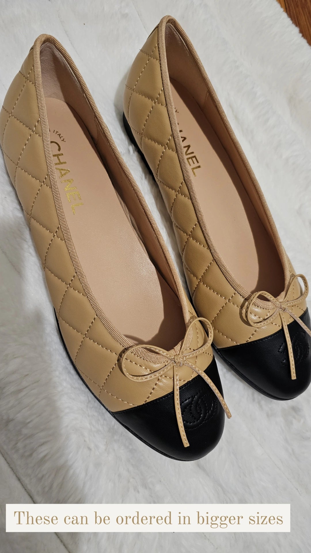 Beige Quilted C Flats Black tip leather preorder