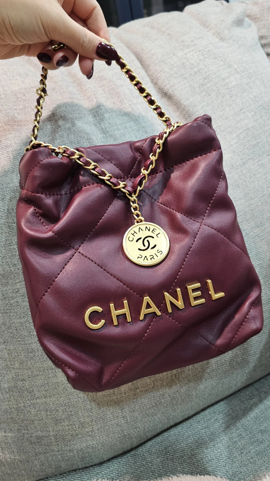 Burgundy mini tote with chain preorder
