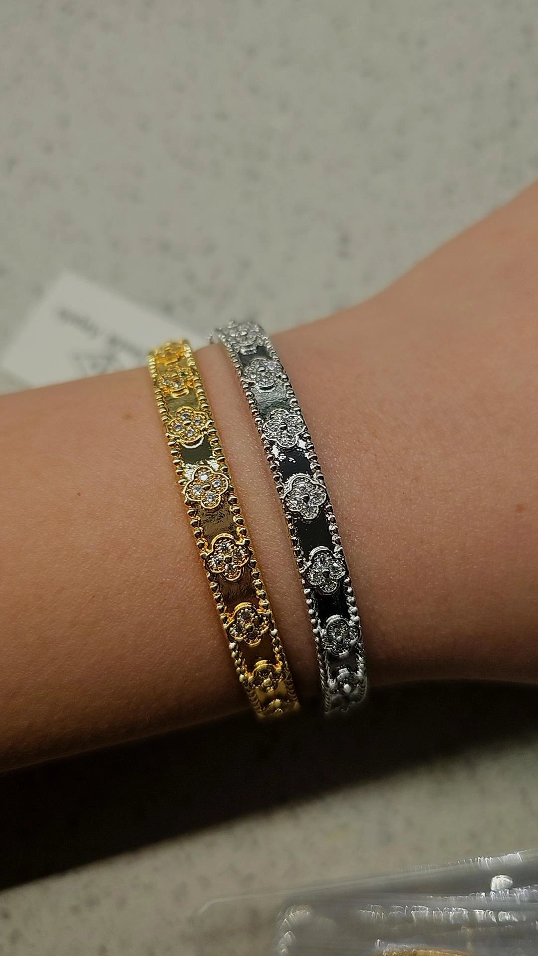 VC thin Bangles with clovers all around Gold and Silver