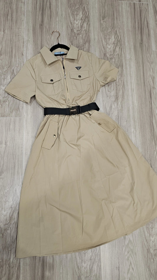 P dress with belt black and beige
