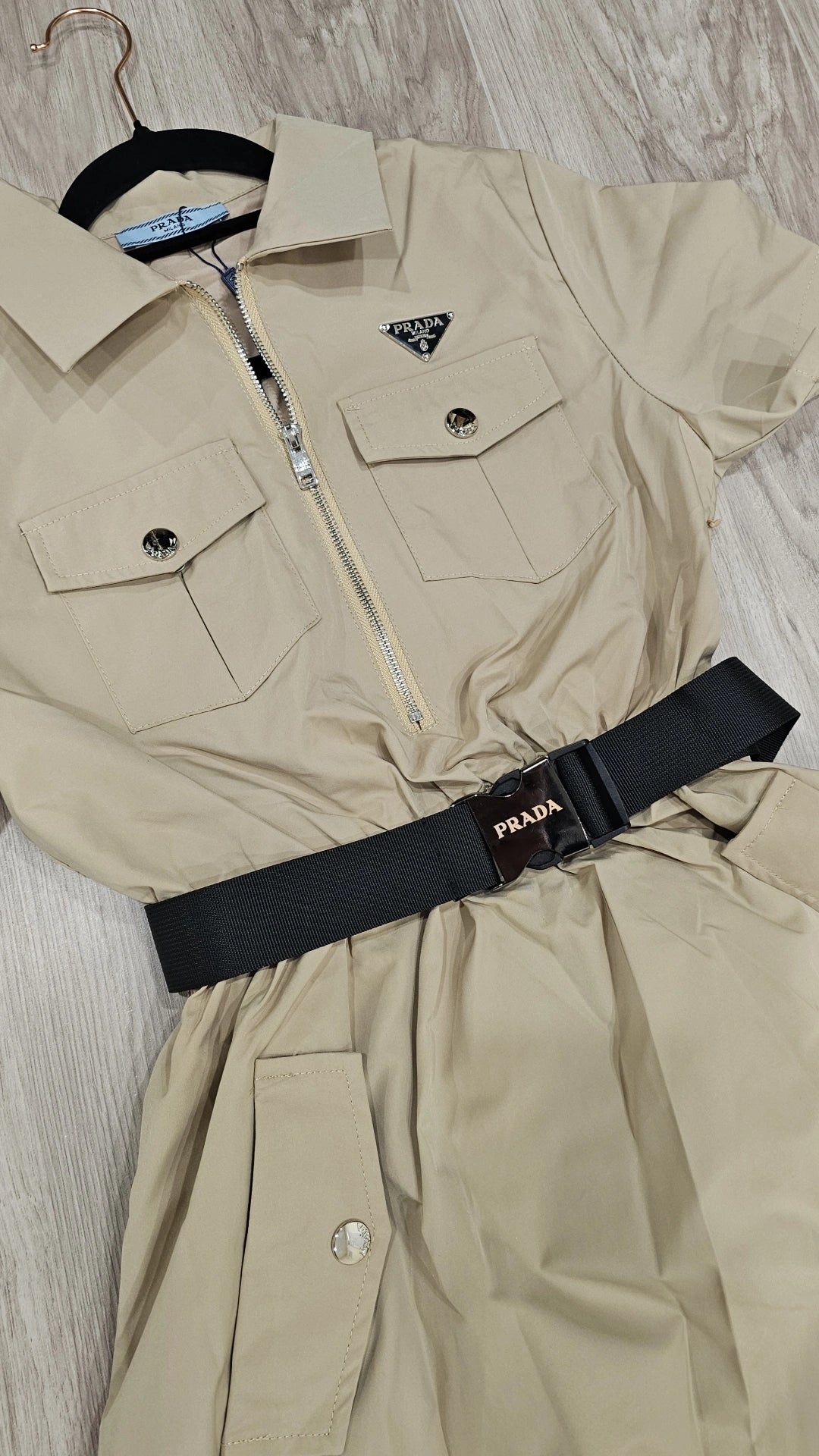 P dress with belt black and beige