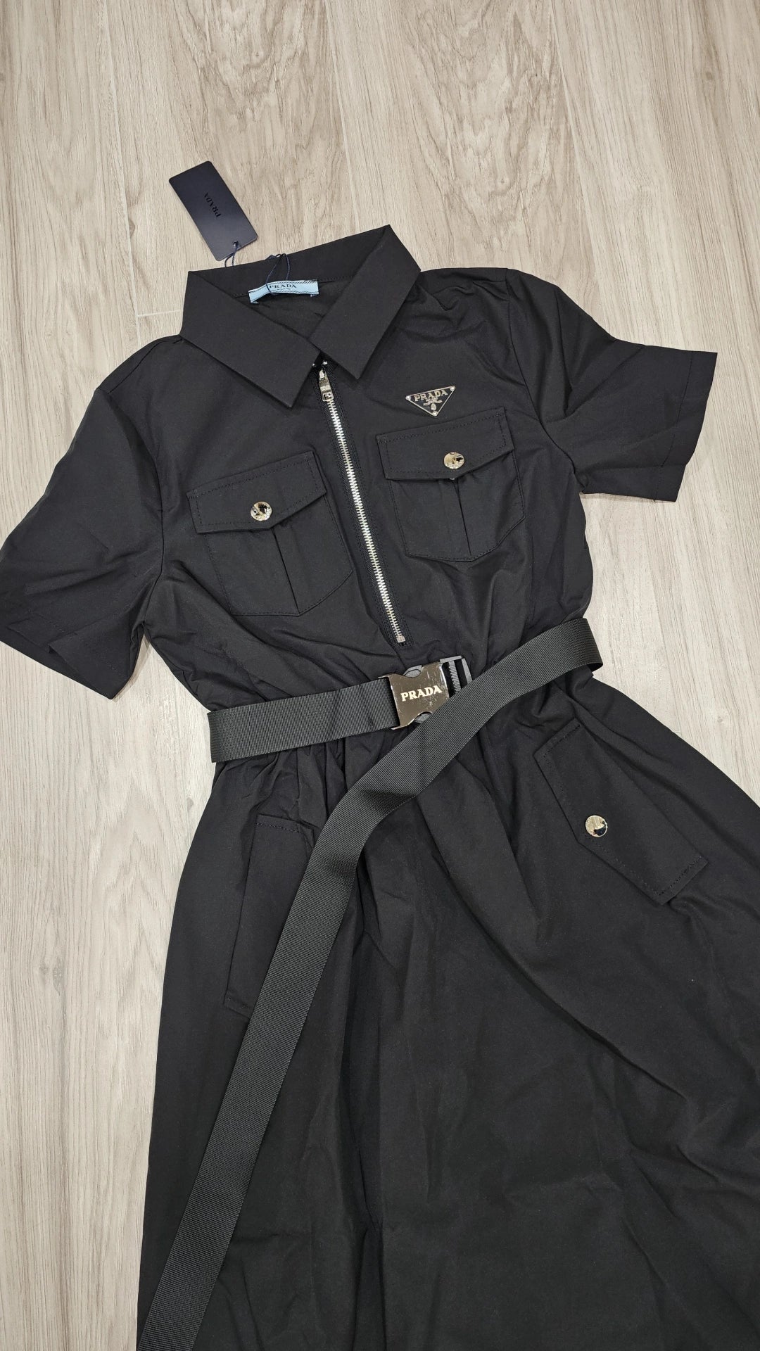 P dress with belt black and beige