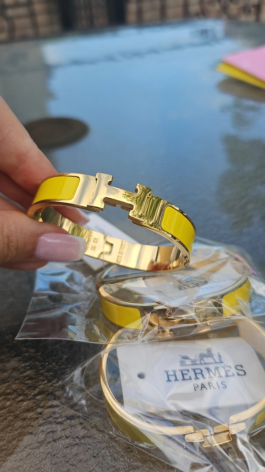 Yellow H Bangle gold plated