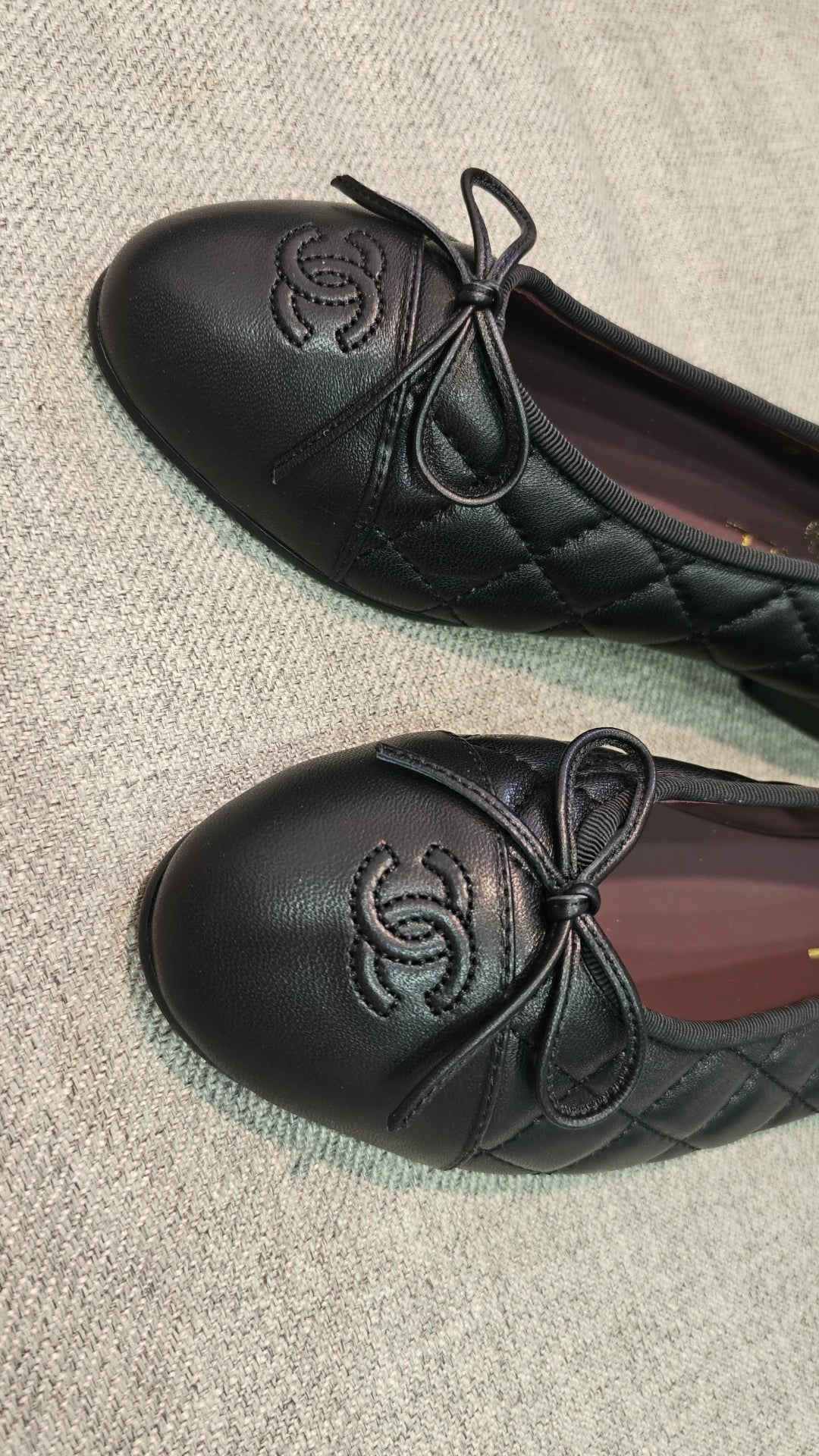 Black Quilted C leather Flats HC