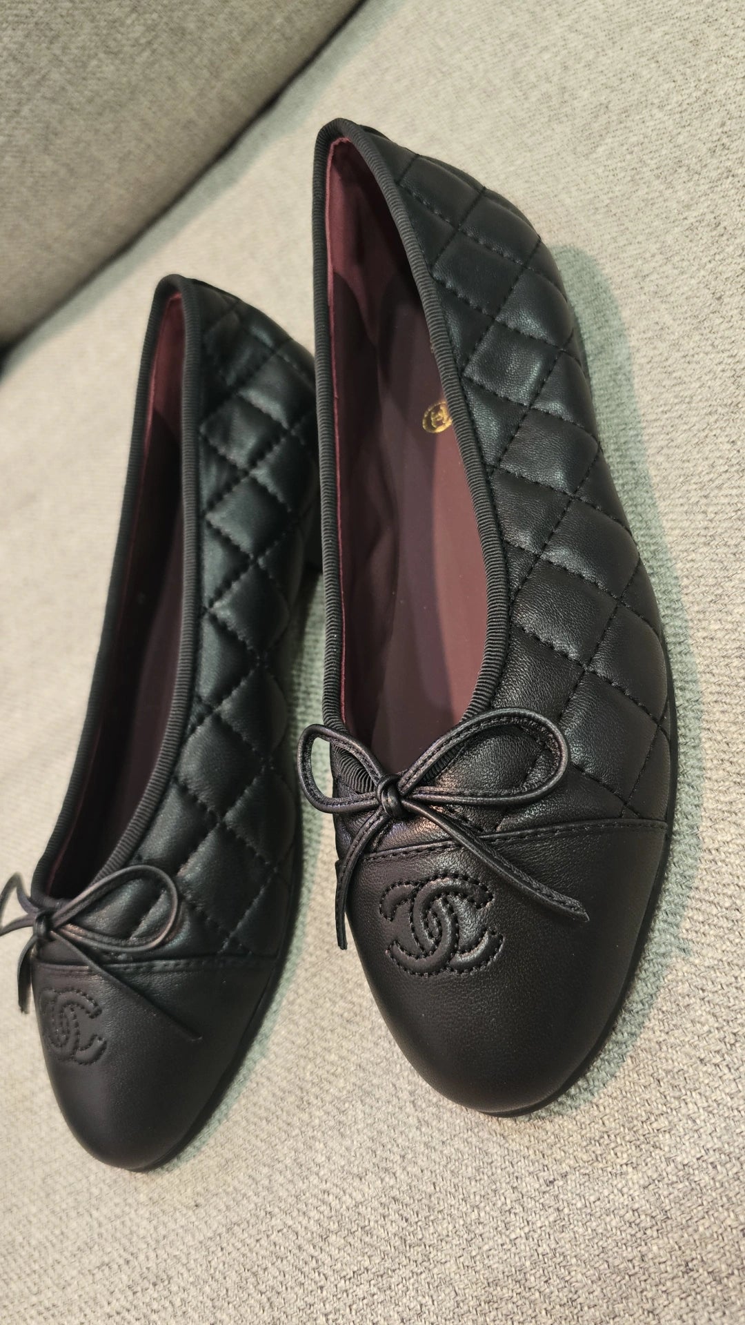 Black Quilted C leather Flats HC