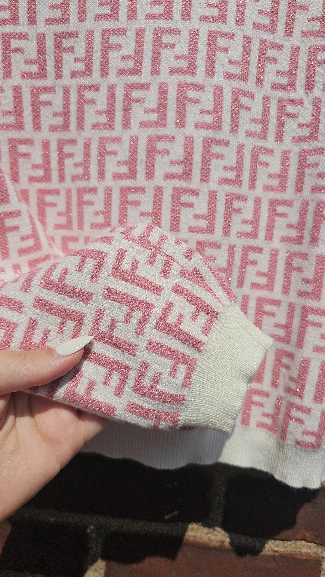 Off white and pink crop sweater one size shimmery