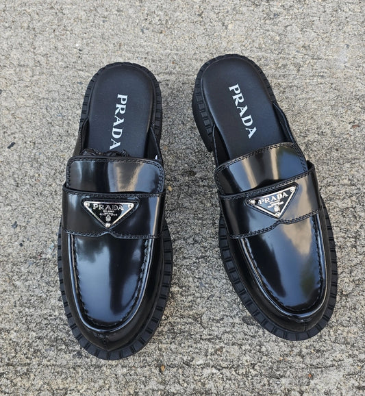 Black P Leather Mules preorder