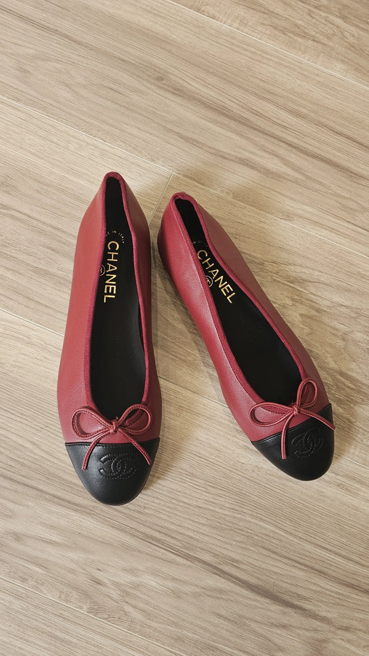 C Leather Currant red ballet Flats