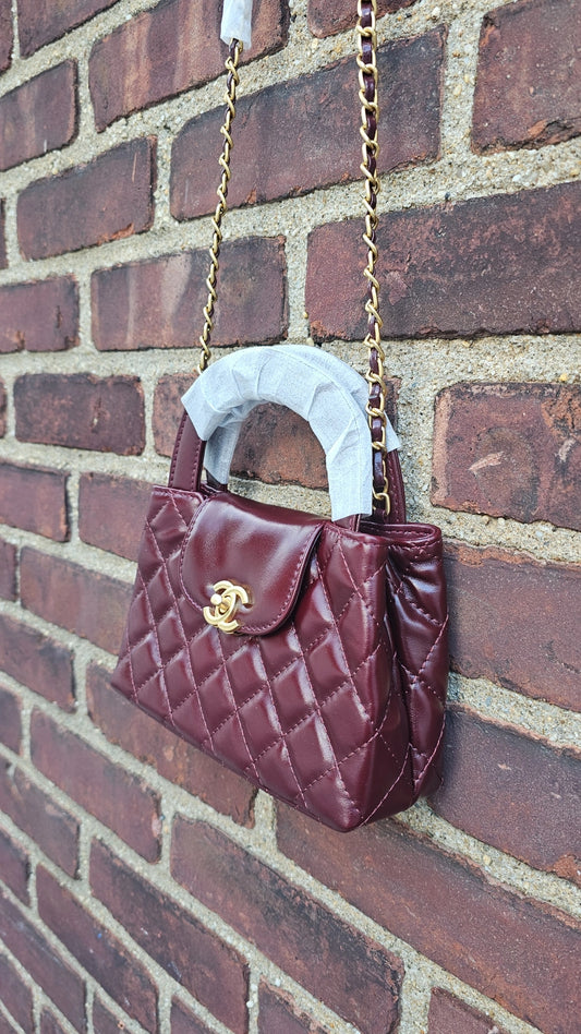 Burgundy C Crossbody Bag with handle 20cm