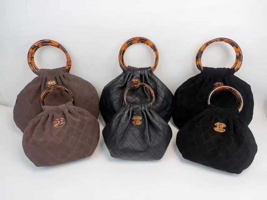 C quilted suede and leather bag with handle 2 sizes preorder