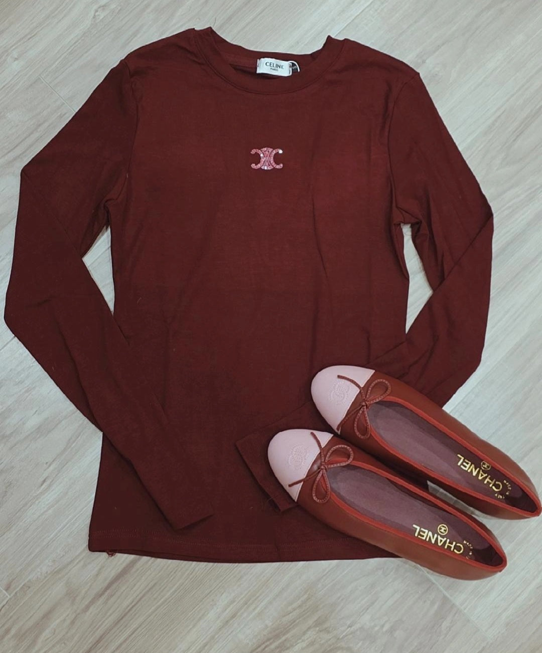 Maroon leather C flats with pink tip preorder
