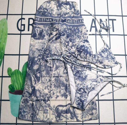 D Blue 3 piece bathing suit
