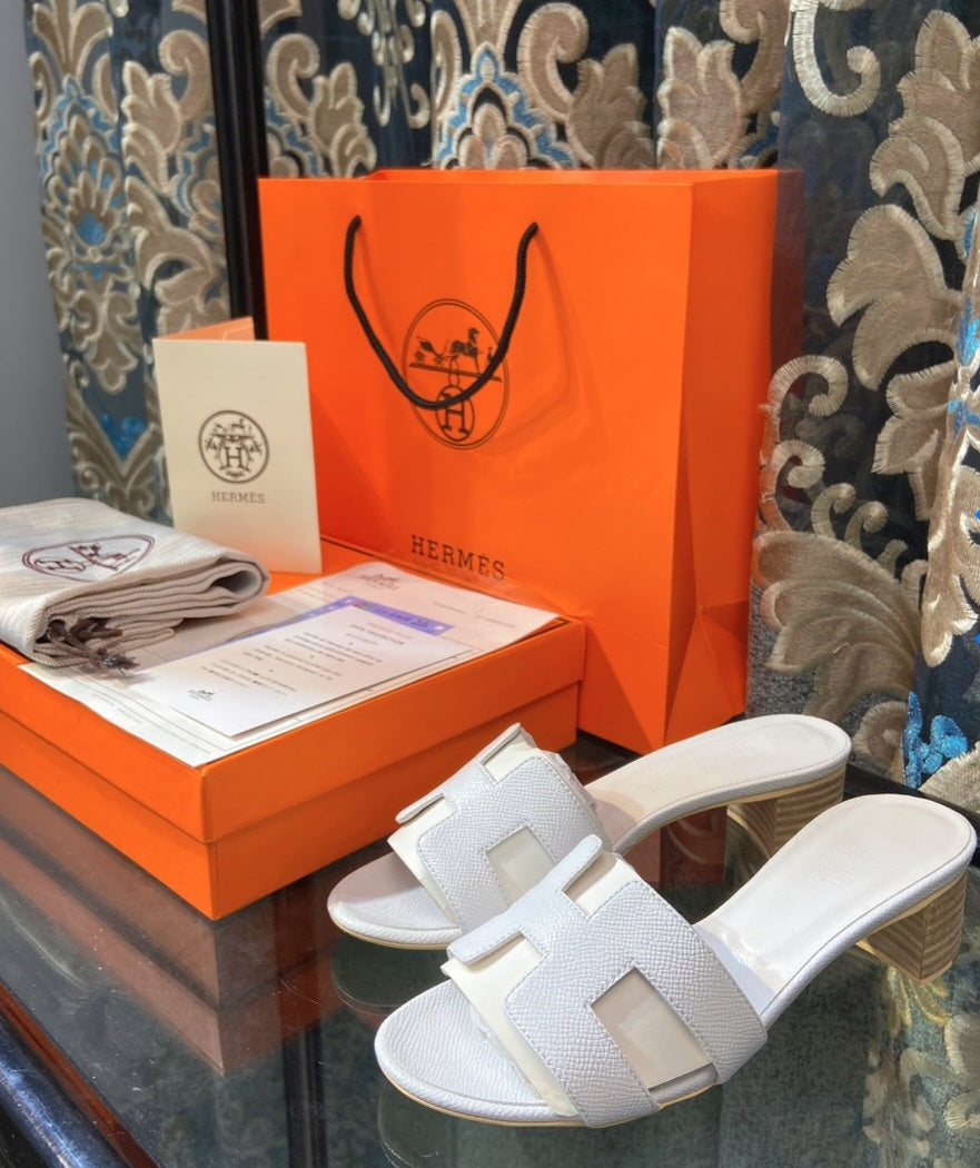 White H leather Slides with heel preorder