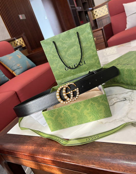 Black G leather Belt with pearls preorder