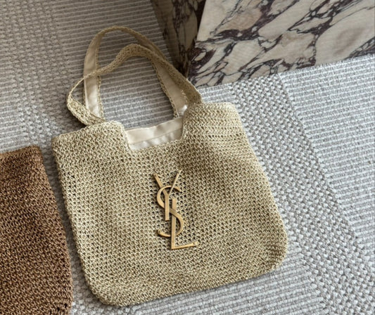 Beige and Brown Y Straw tote Bag preorder