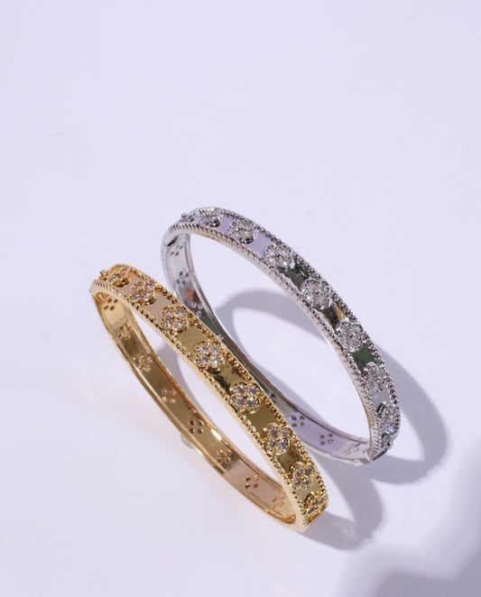 VC thin Bangles with clovers all around Gold and Silver