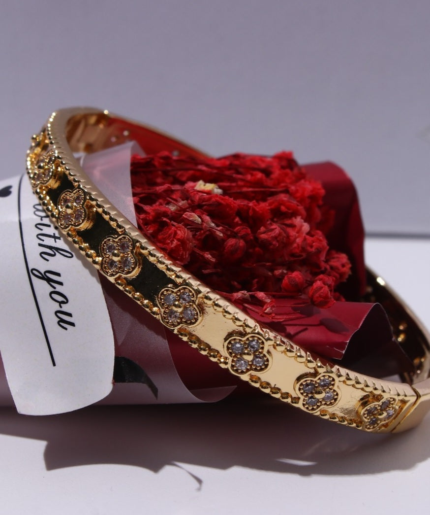 VC thin Bangles with clovers all around Gold and Silver