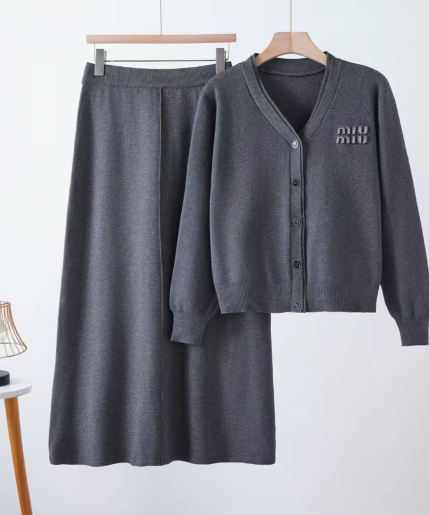 MM knit set skirt and cardigan one size preorder