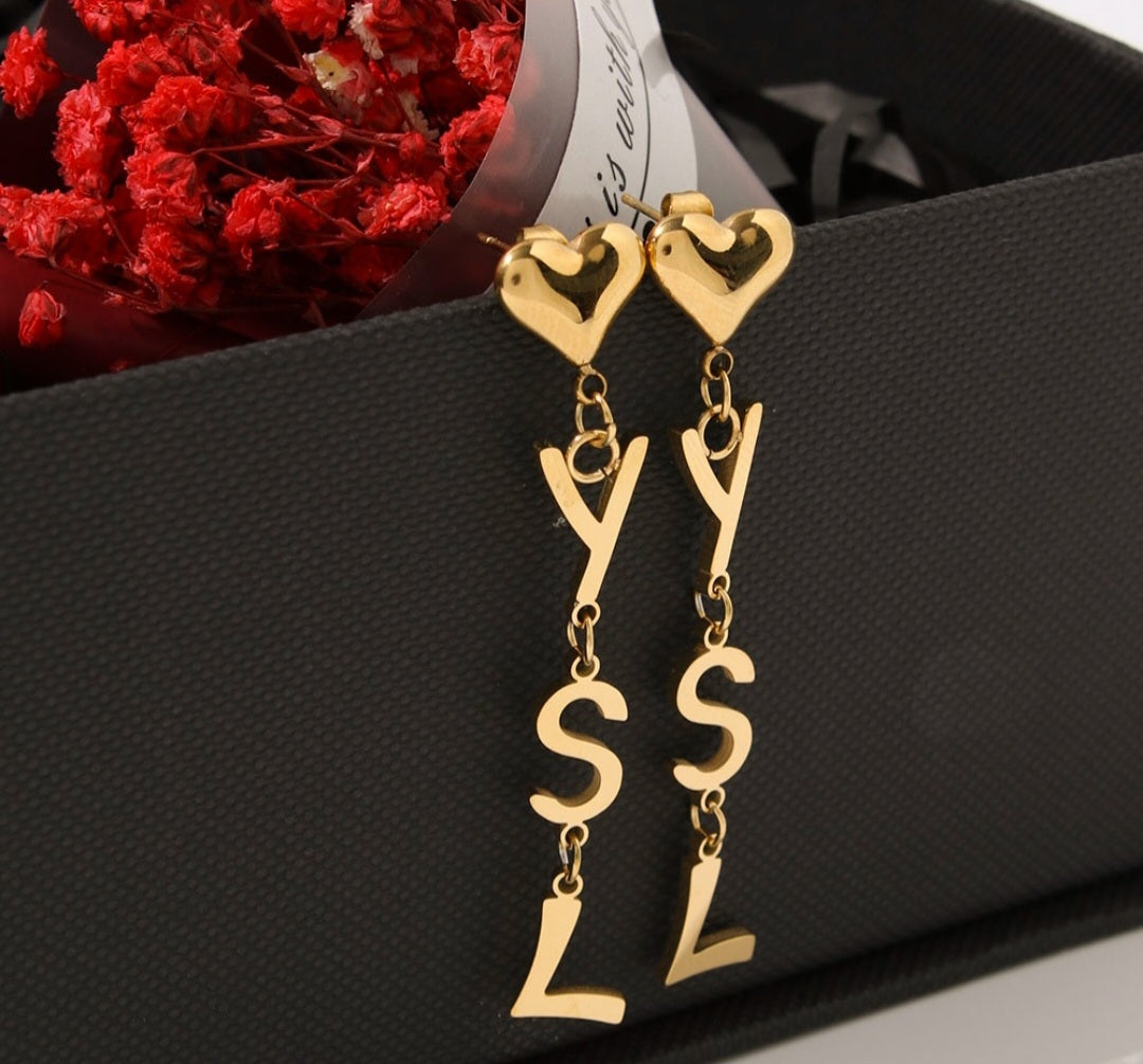 Heart Hanging Y Earrings Gold Plated