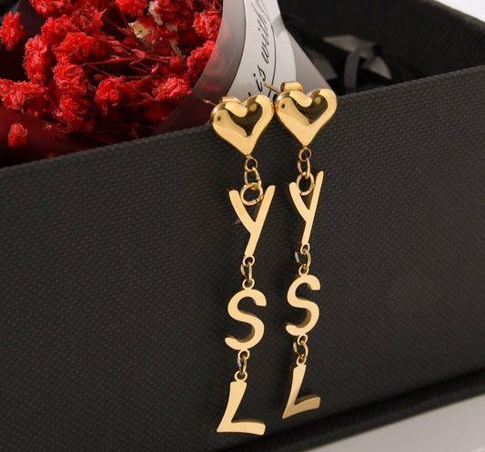 Heart Hanging Y Earrings Gold Plated