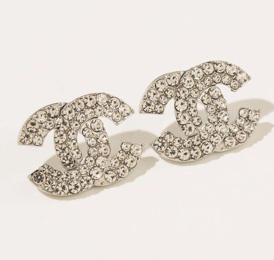 All Stone with C logo Earrings platinum plated