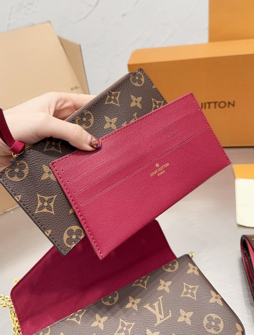 Brown leather L flat bag with chain/strap preorder