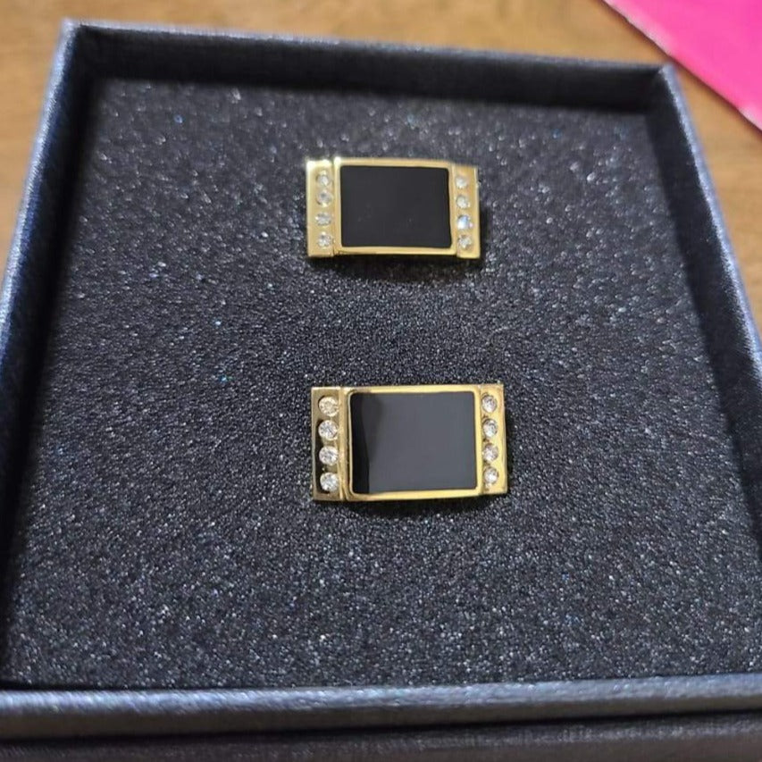 Gold and Black with Stones Cuff Links