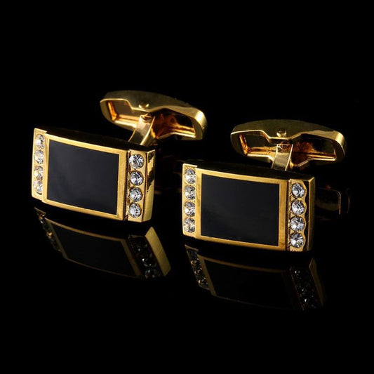 Gold and Black with Stones Cuff Links