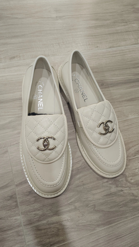 White C Leather loafers size 8