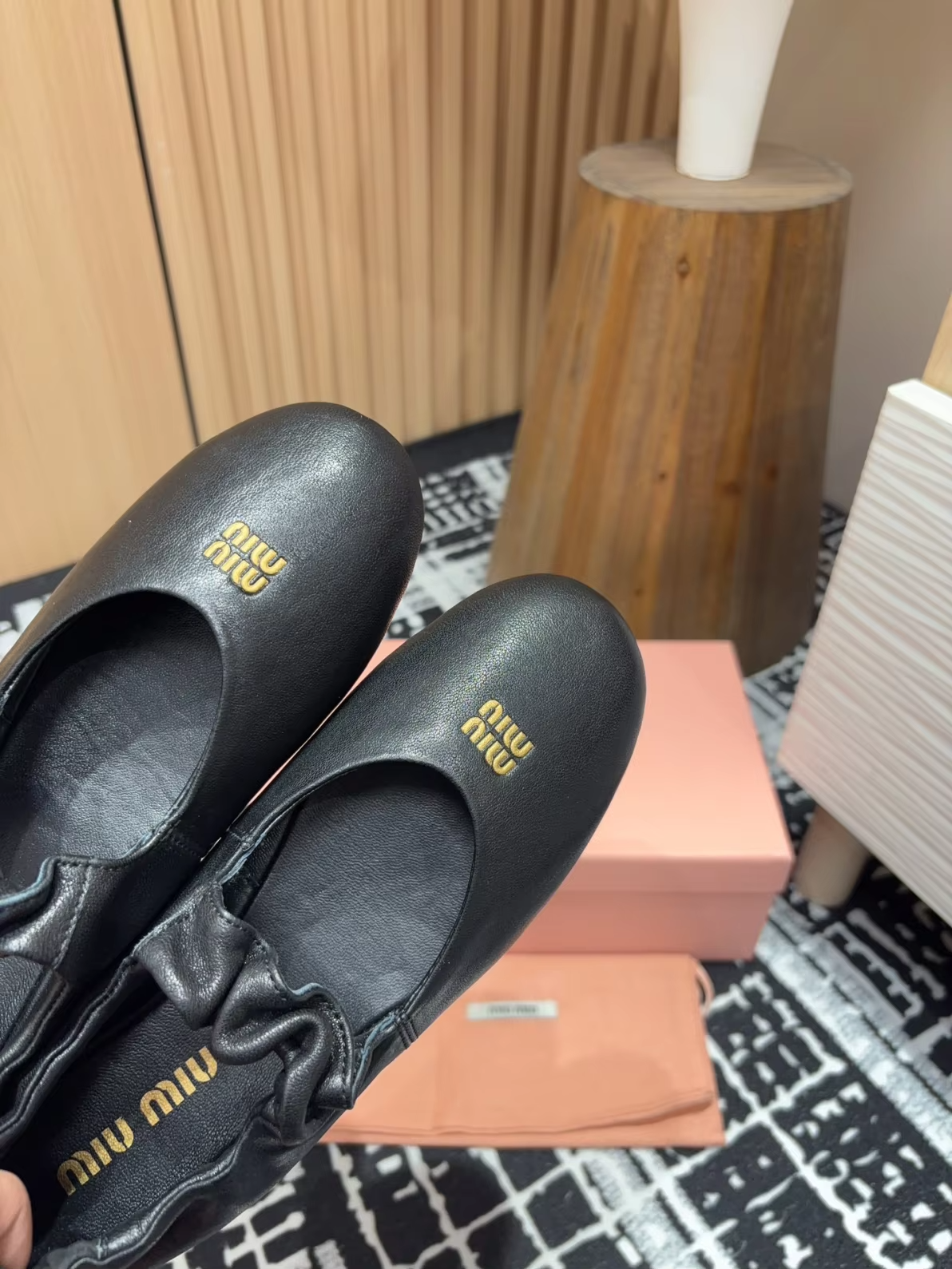 Black MM leather scrunchie flats preorder