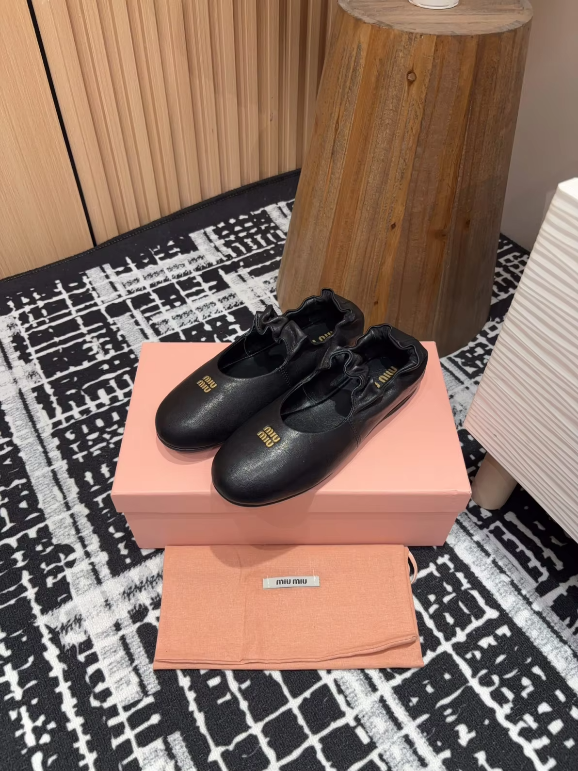 Black MM leather scrunchie flats preorder