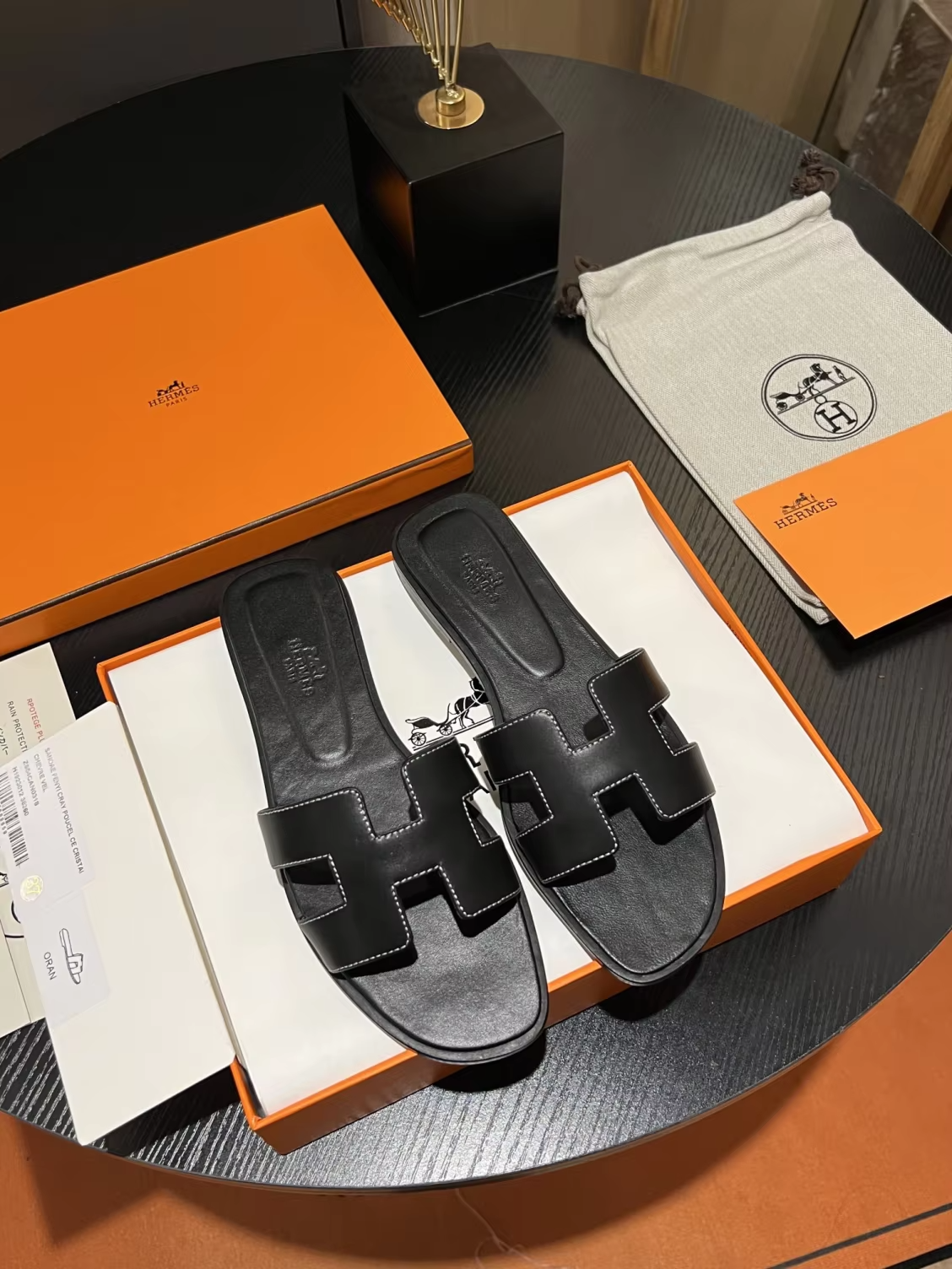 Black soft leather H Slides preorder