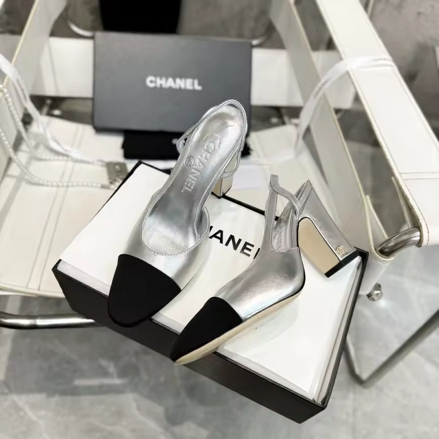 Silver with black tip slingback C Heels 9cm heel preorder