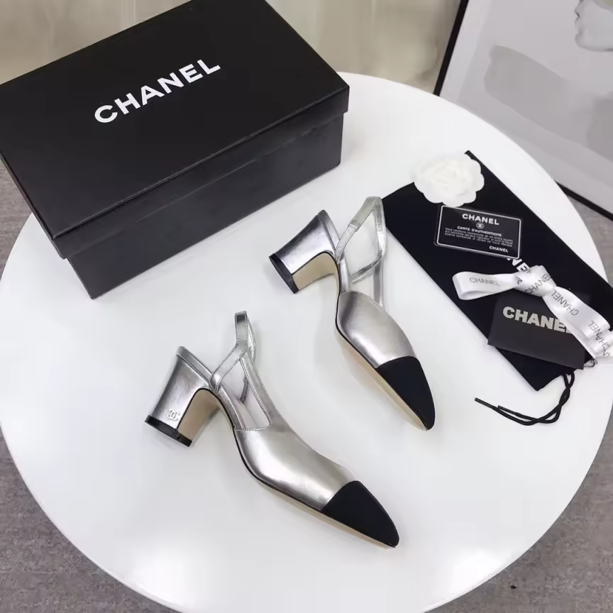 Silver with black tip slingback C Heels 9cm heel preorder